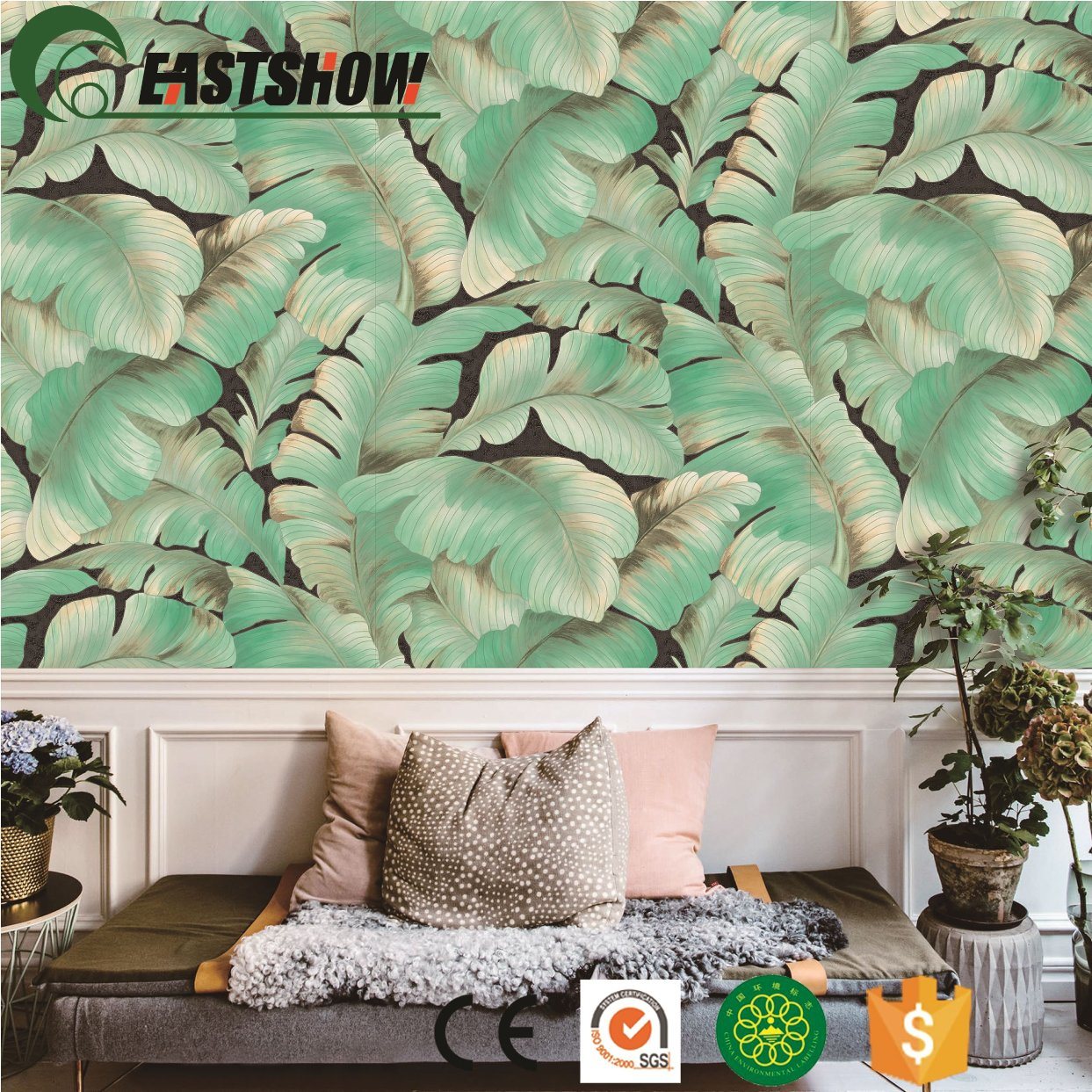 Pvc Waterproof Banana Leaf Wallpaper Wall Covering - Living Room , HD Wallpaper & Backgrounds