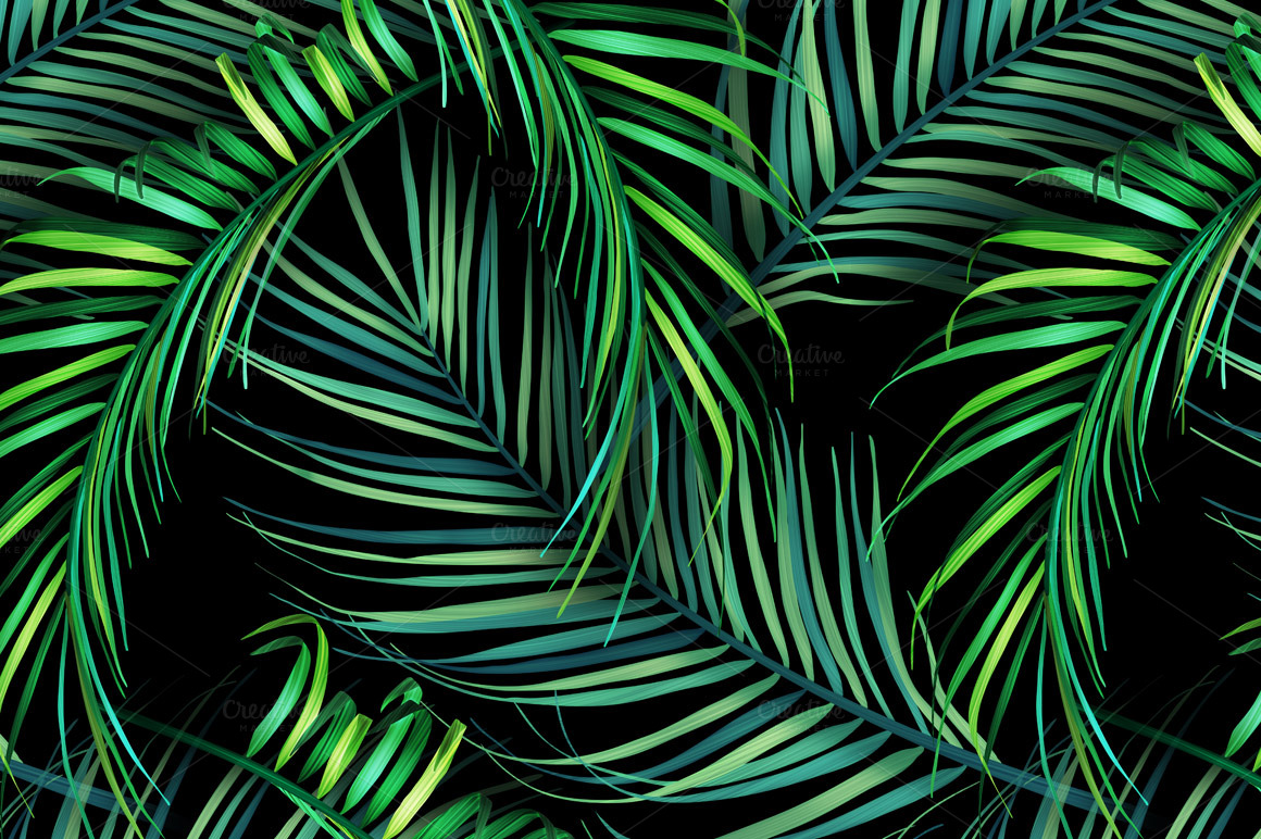 Jungle Palm Leaves Tropical Pattern Patterns On Creative - Palm Leaves Wallpaper Hd , HD Wallpaper & Backgrounds