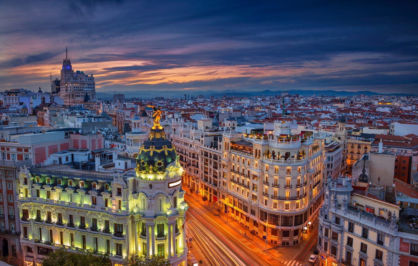 Photo Wallpaper Street, Building, Spain, Spain, Madrid, - Palazzo Metropolis , HD Wallpaper & Backgrounds