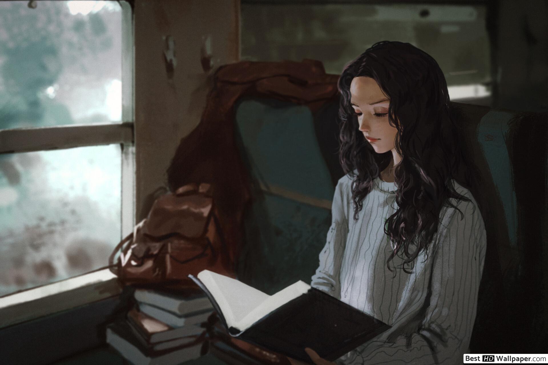 Reading On A Train Anime , HD Wallpaper & Backgrounds