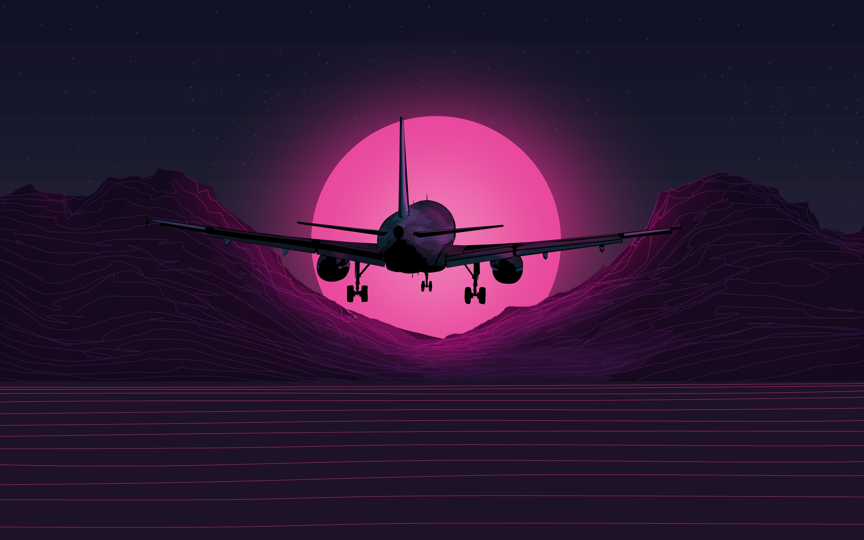 Wallpaper Plane Flight, Mountains, Sunset, Art Picture - Neon Plane , HD Wallpaper & Backgrounds