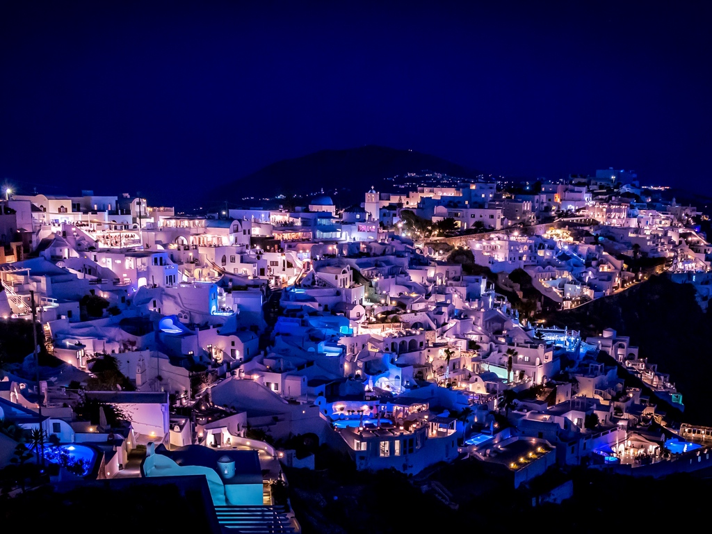 Wallpaper Santorini, Greece, Night City, Lighting - Santorini Greece At Night , HD Wallpaper & Backgrounds
