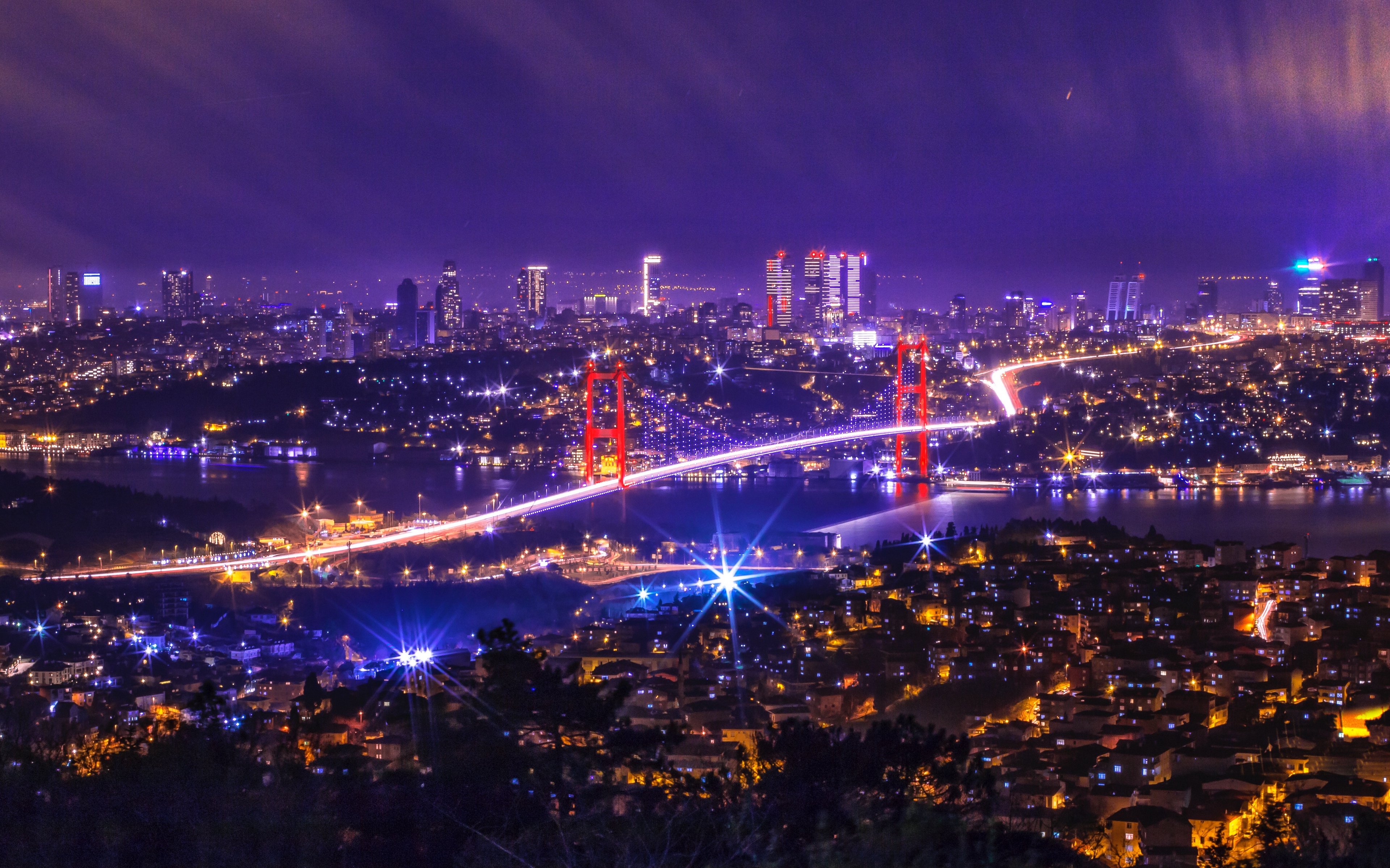 Wallpaper Night City, City Lights, Bridge, Aerial View, - Çamlıca Hill , HD Wallpaper & Backgrounds