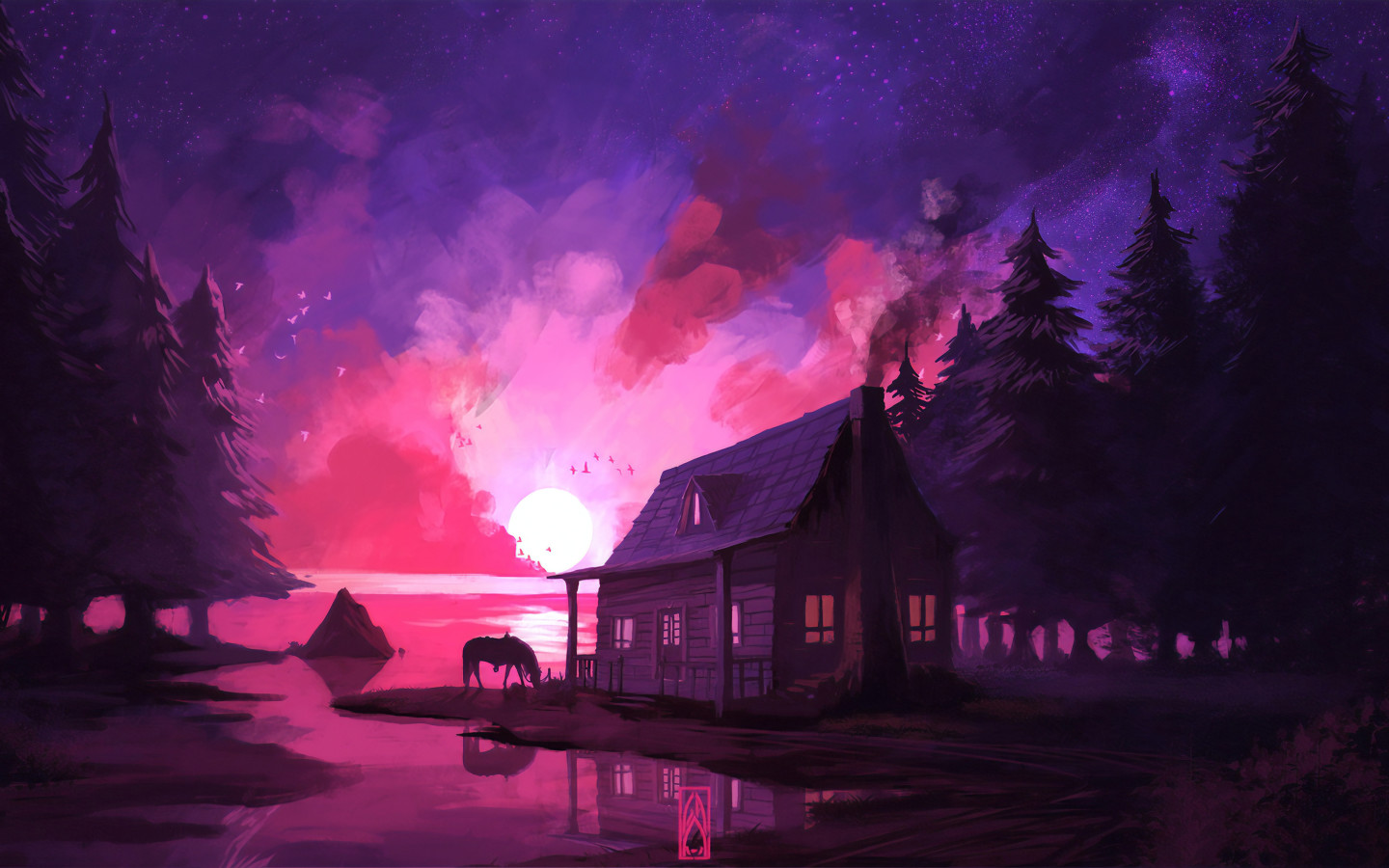 Night Landscape Concept Art , HD Wallpaper & Backgrounds