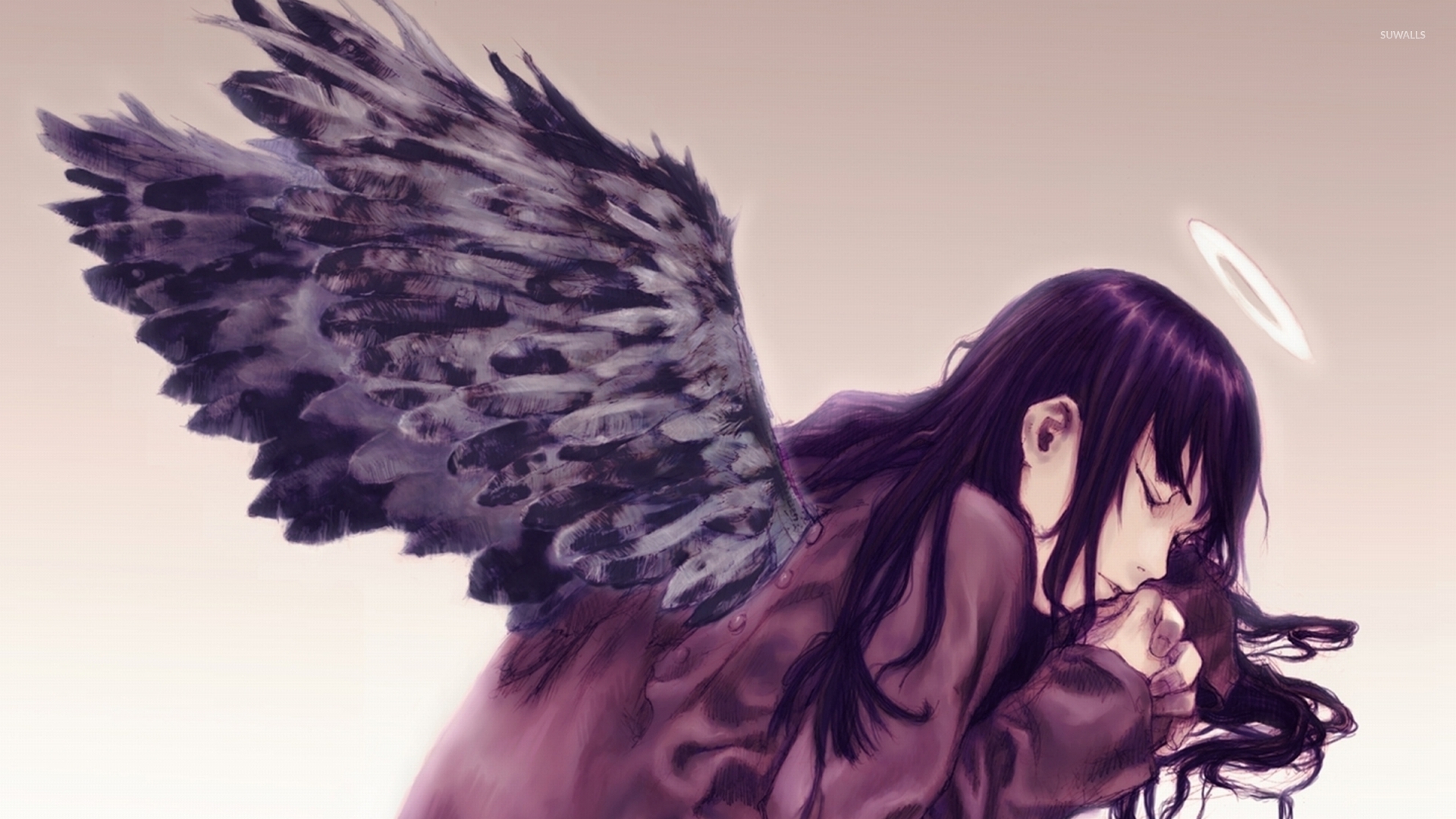 Fallen Angel Anime Angel With Black Wings , HD Wallpaper & Backgrounds
