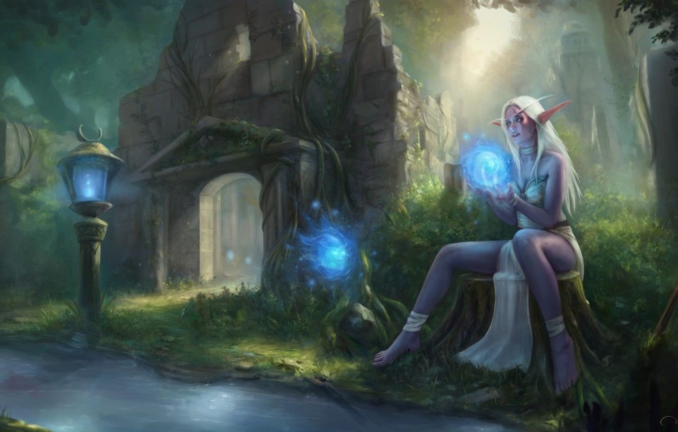 Photo Wallpaper Forest, Girl, Elf, World Of Warcraft, - World Of Warcraft Art , HD Wallpaper & Backgrounds