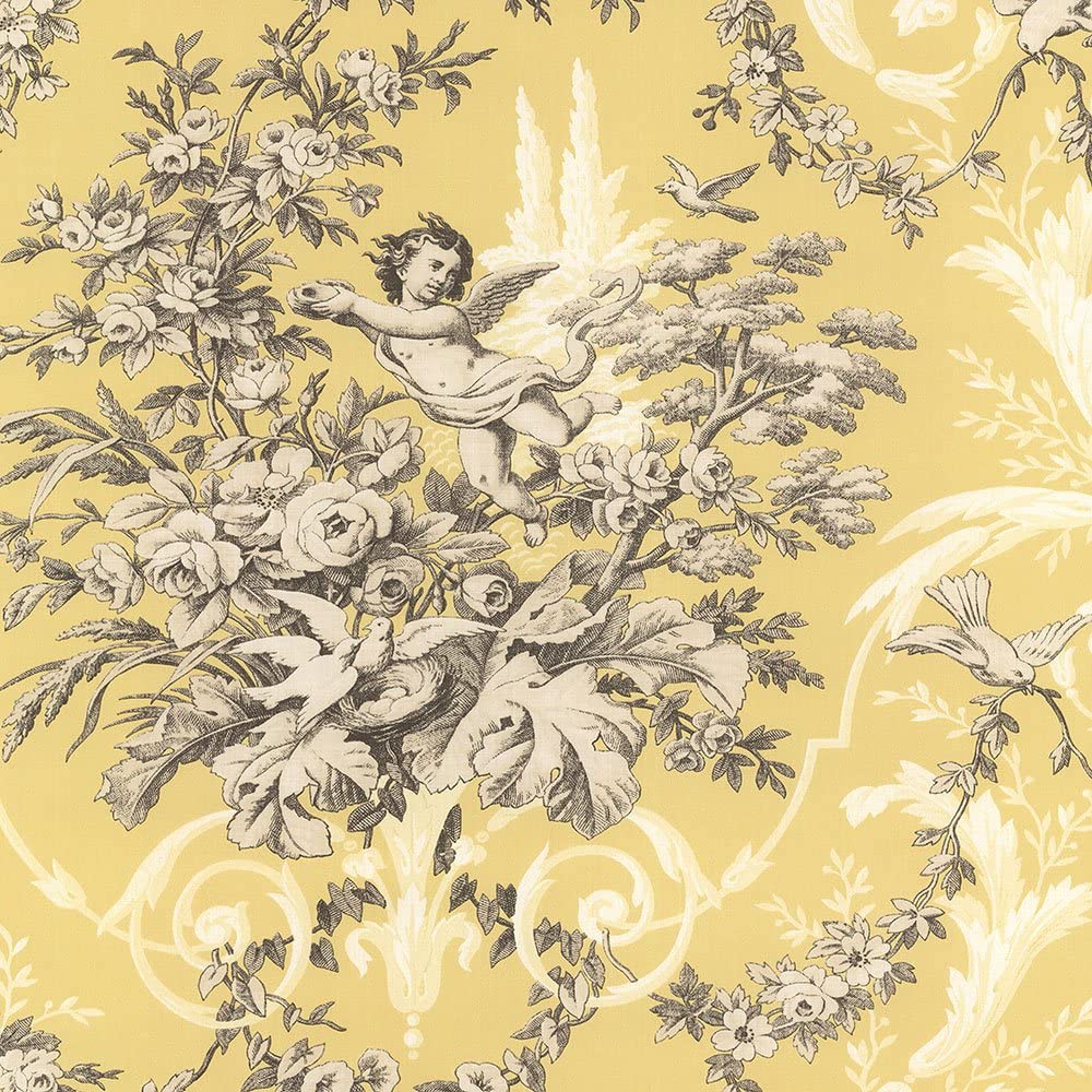 Norwall Ch22539 Fabric Toile Wallpaper - Fabric Toile Yellow Cream Grey , HD Wallpaper & Backgrounds