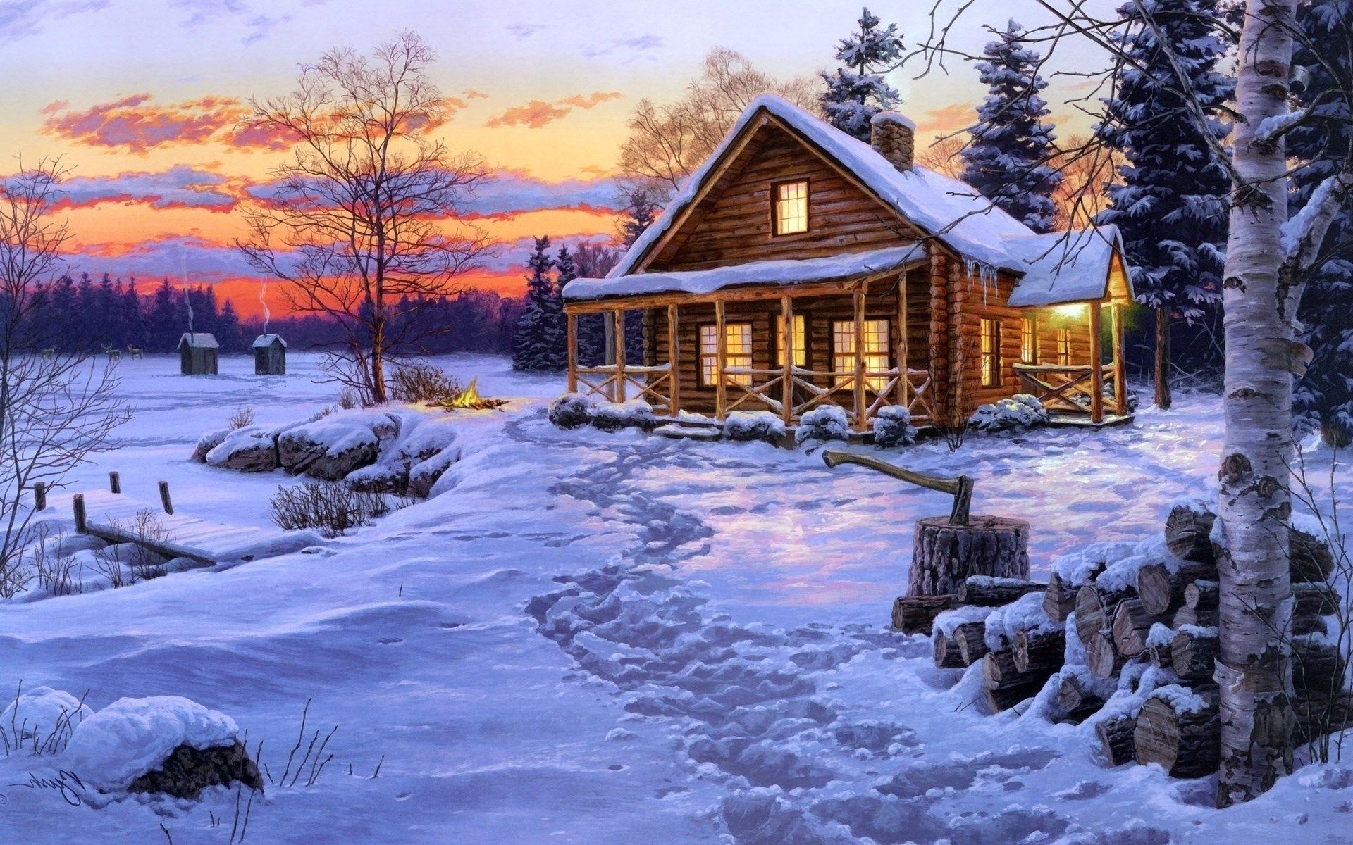 Download Log Cabin Wallpaper Free 1 - Winter Log Cabin Background , HD Wallpaper & Backgrounds