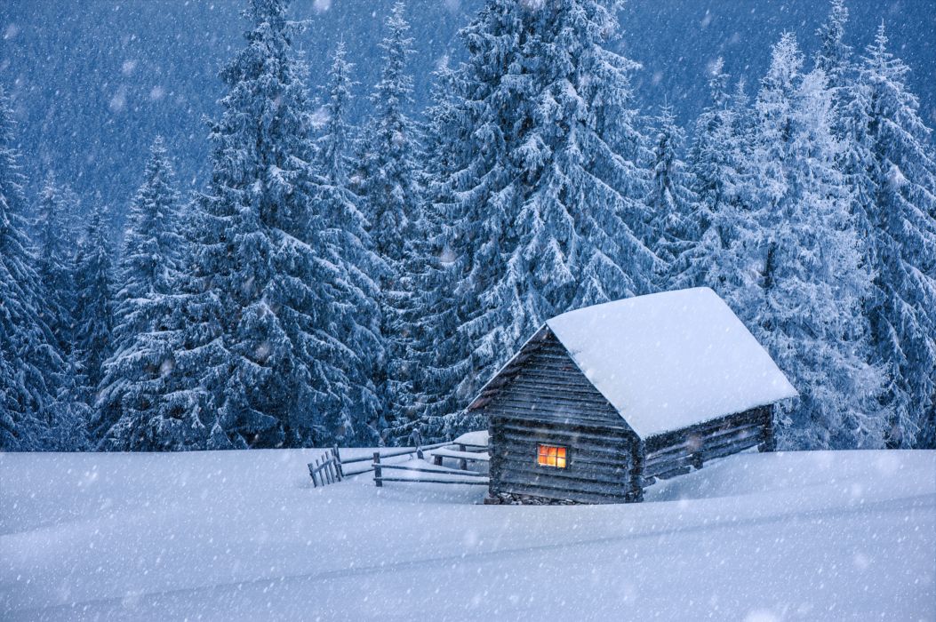 Nature Hut Forest Snow Winter Trees Cabin Wallpaper - Winter Cabin , HD Wallpaper & Backgrounds