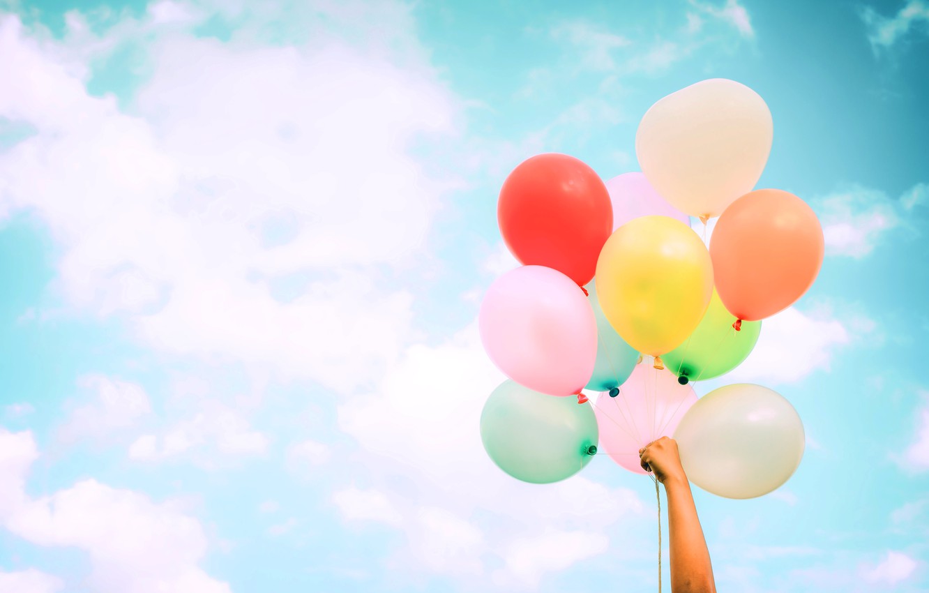 Photo Wallpaper Summer, The Sky, The Sun, Happiness, - Multi Coloured Balloons Girl , HD Wallpaper & Backgrounds