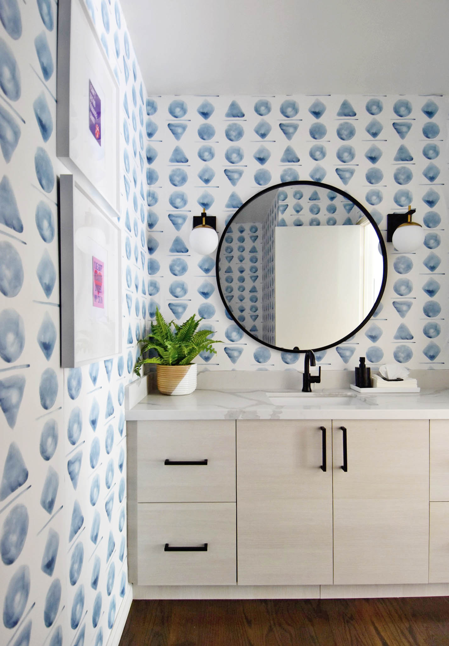 Modern Watercolor Powder Room Reveal And How To Design - Modern Wallpaper For Powder Room , HD Wallpaper & Backgrounds