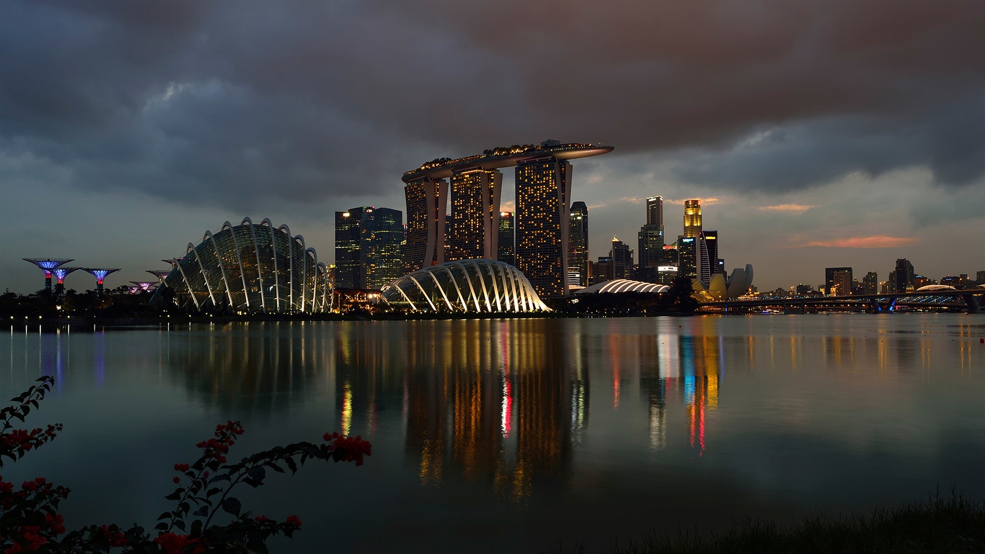 Wallpaper Singapore, Marina Bay Sands, Night, Lights, - 배경 화면 1920x1080 싱가포르 , HD Wallpaper & Backgrounds