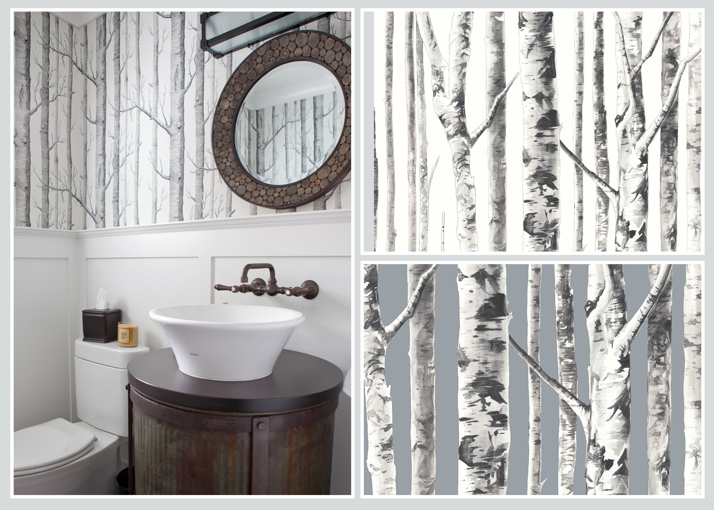 7 Amazing Wallpaper Trends For Your Powder Room Aspiring - Birch Tree Black And White , HD Wallpaper & Backgrounds
