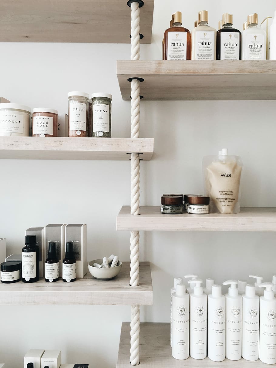 Assorted Color Containers On Top Of Shelves, Haircare, - Luxury Minimalist Design Packaging , HD Wallpaper & Backgrounds