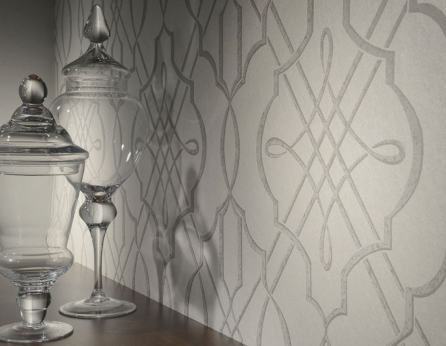 Arabesque Grey Wallpaper For Powder Room R1863 - Wallpaper , HD Wallpaper & Backgrounds