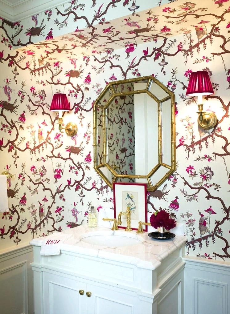 How Much Wallpaper For Powder Room A Perfect Example - Chinoiserie Wallpaper For Red Bathroom , HD Wallpaper & Backgrounds