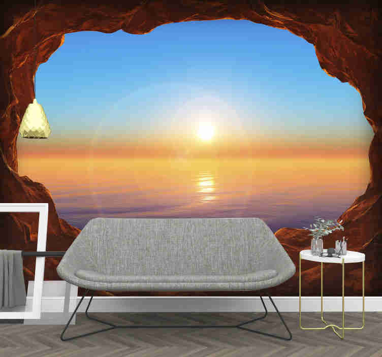View To The Sea Through A Cave 3d Mural Wallpaper - Forest Wall Mural , HD Wallpaper & Backgrounds
