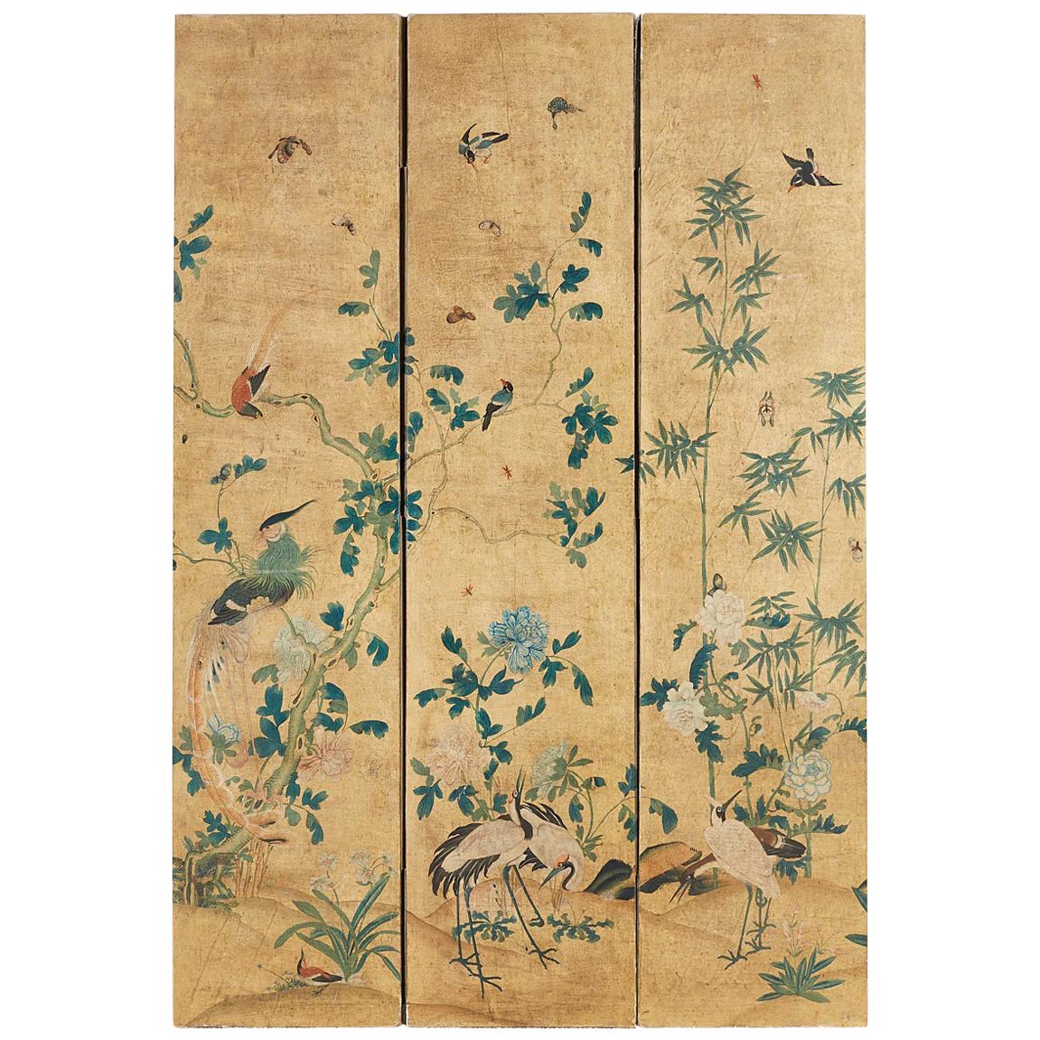 Continental Painted Chinoiserie Wallpaper Screen With - Chinoiserie , HD Wallpaper & Backgrounds