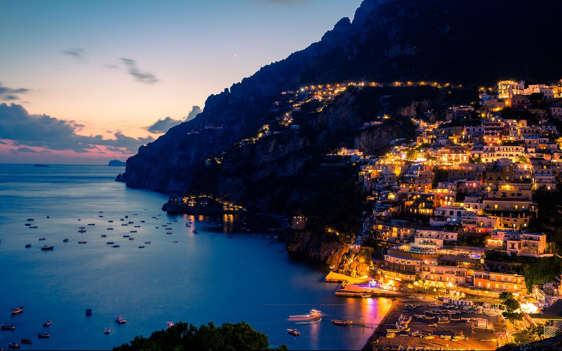 Amalfi Coast Italy Night , HD Wallpaper & Backgrounds