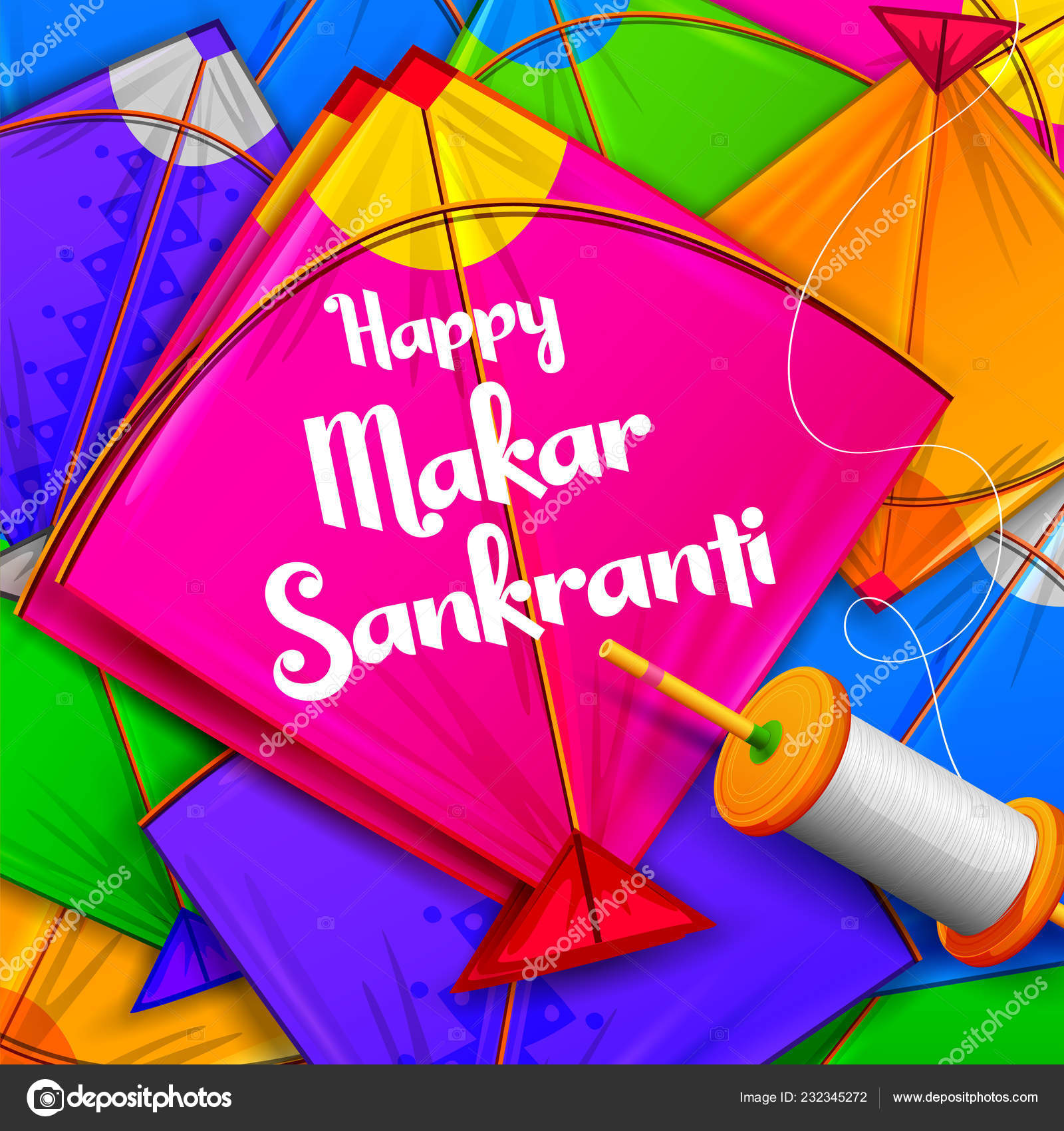 Happy Makar Sankranti Wallpaper With Colorful Kite - New Happy Makar Sankranti , HD Wallpaper & Backgrounds