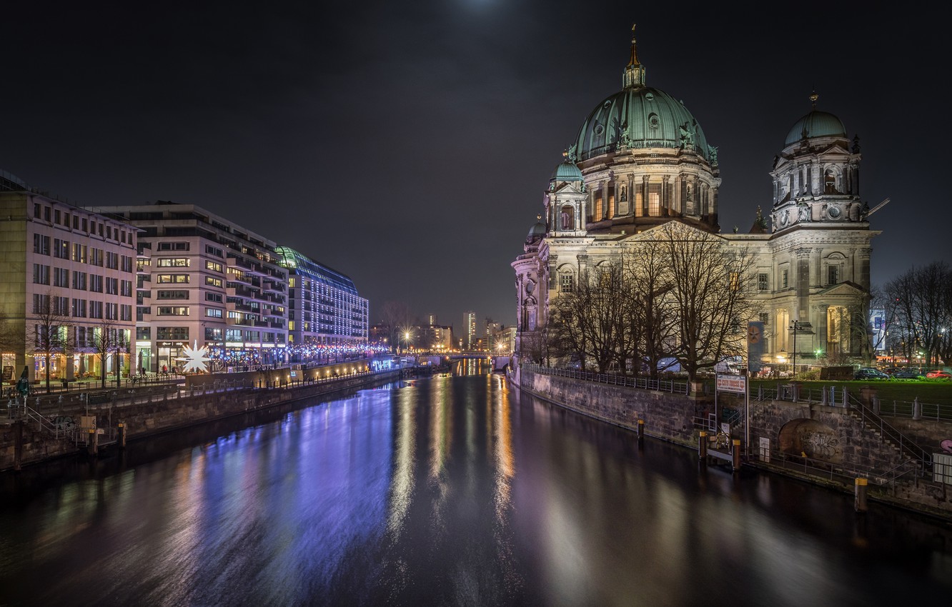 Photo Wallpaper Night, The City, Lights, River, Building, - Berliner Dom , HD Wallpaper & Backgrounds