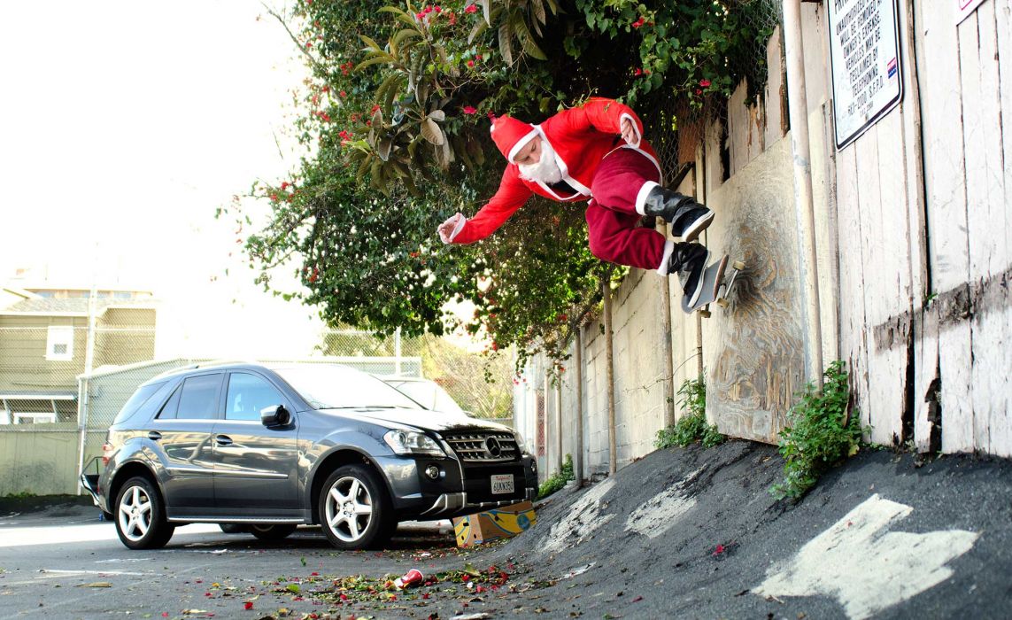 Skateboard Skateboarding Skate Christmas Santa G Wallpaper - Papa Noel En Skate , HD Wallpaper & Backgrounds