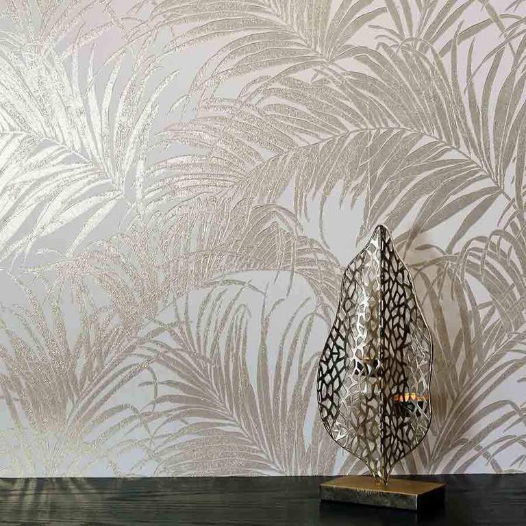 Arthouse Kiss Palm Leaf Cream/gold Metallic Foil Wallpaper - Kiss Foil Palm Leaf Wallpaper Silver Grey Arthouse , HD Wallpaper & Backgrounds