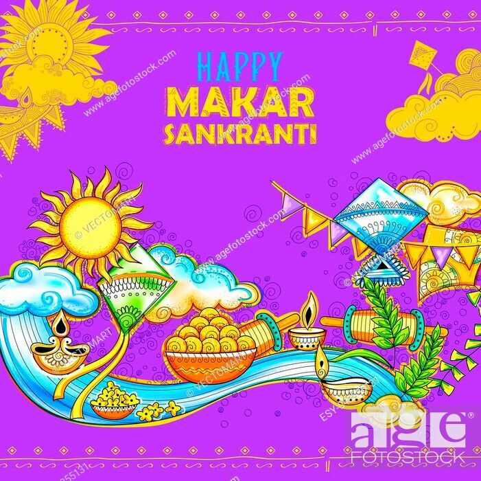 Illustration Of Makar Sankranti Wallpaper With Colorful - Makar Sankranti For Drawing , HD Wallpaper & Backgrounds