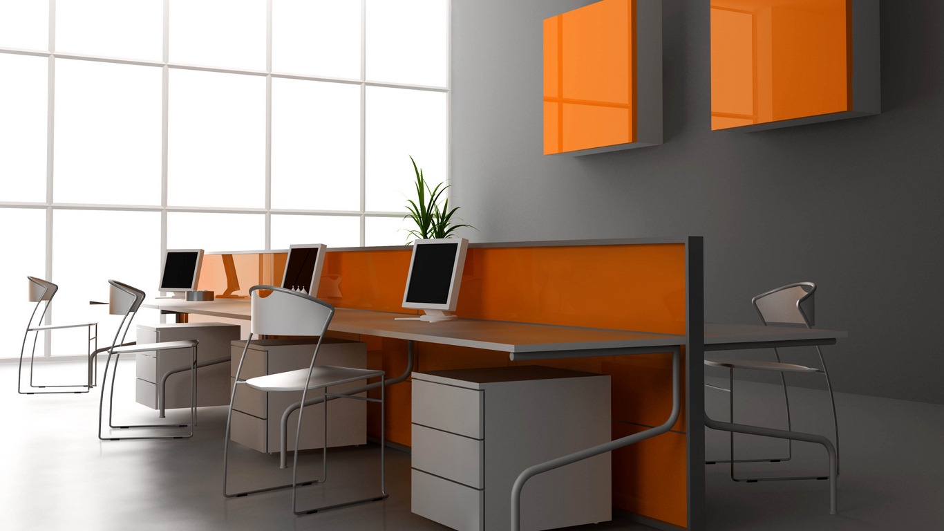 Wallpaper Office, Design, Desks, Computers, Graphics - Construction Office Interior Design , HD Wallpaper & Backgrounds