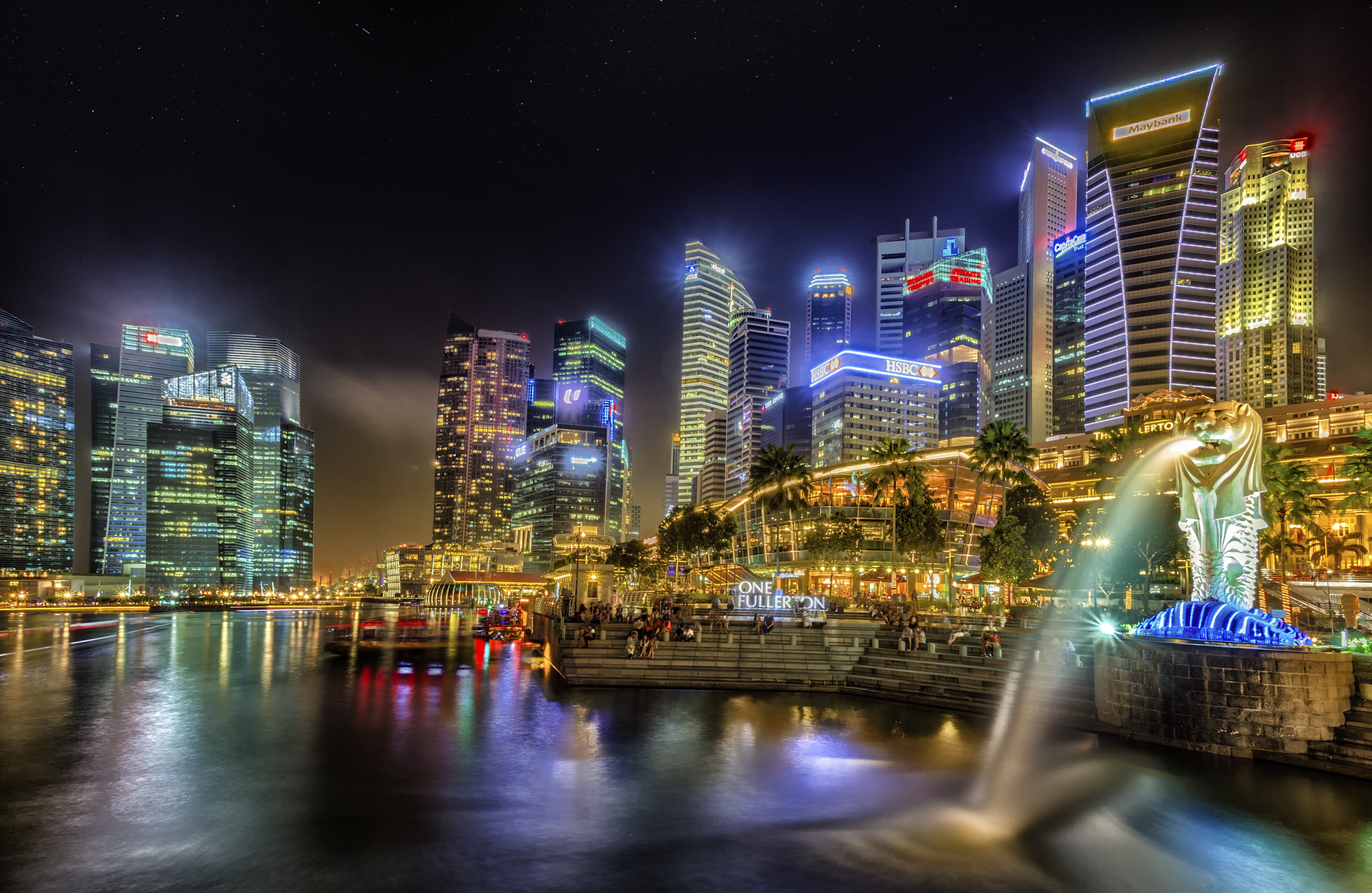 Singapore City Lights Wallpaper - Merlion Park , HD Wallpaper & Backgrounds