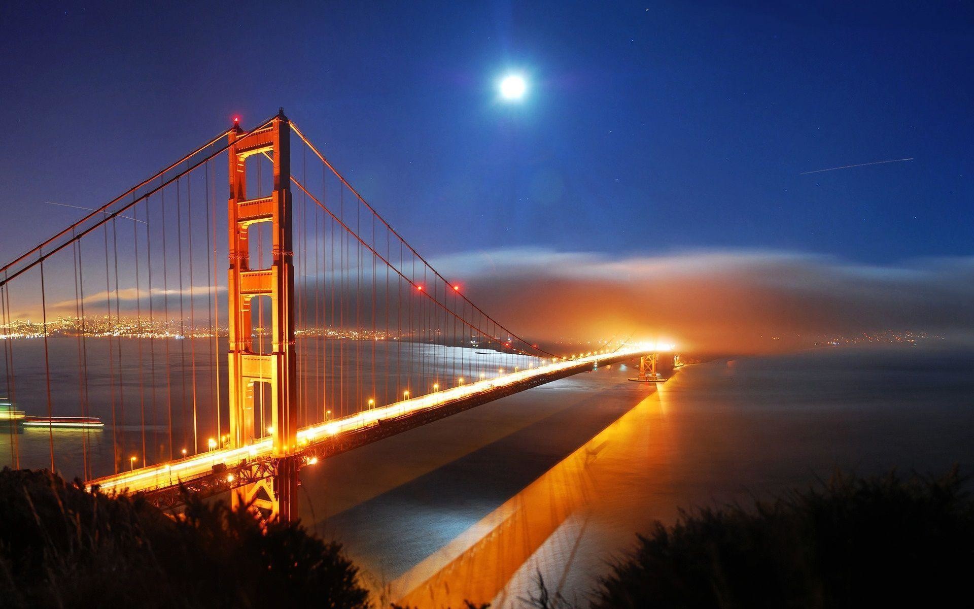 San Francisco Bridge Night Lights Wallpapers - Golden Gate Bridge , HD Wallpaper & Backgrounds