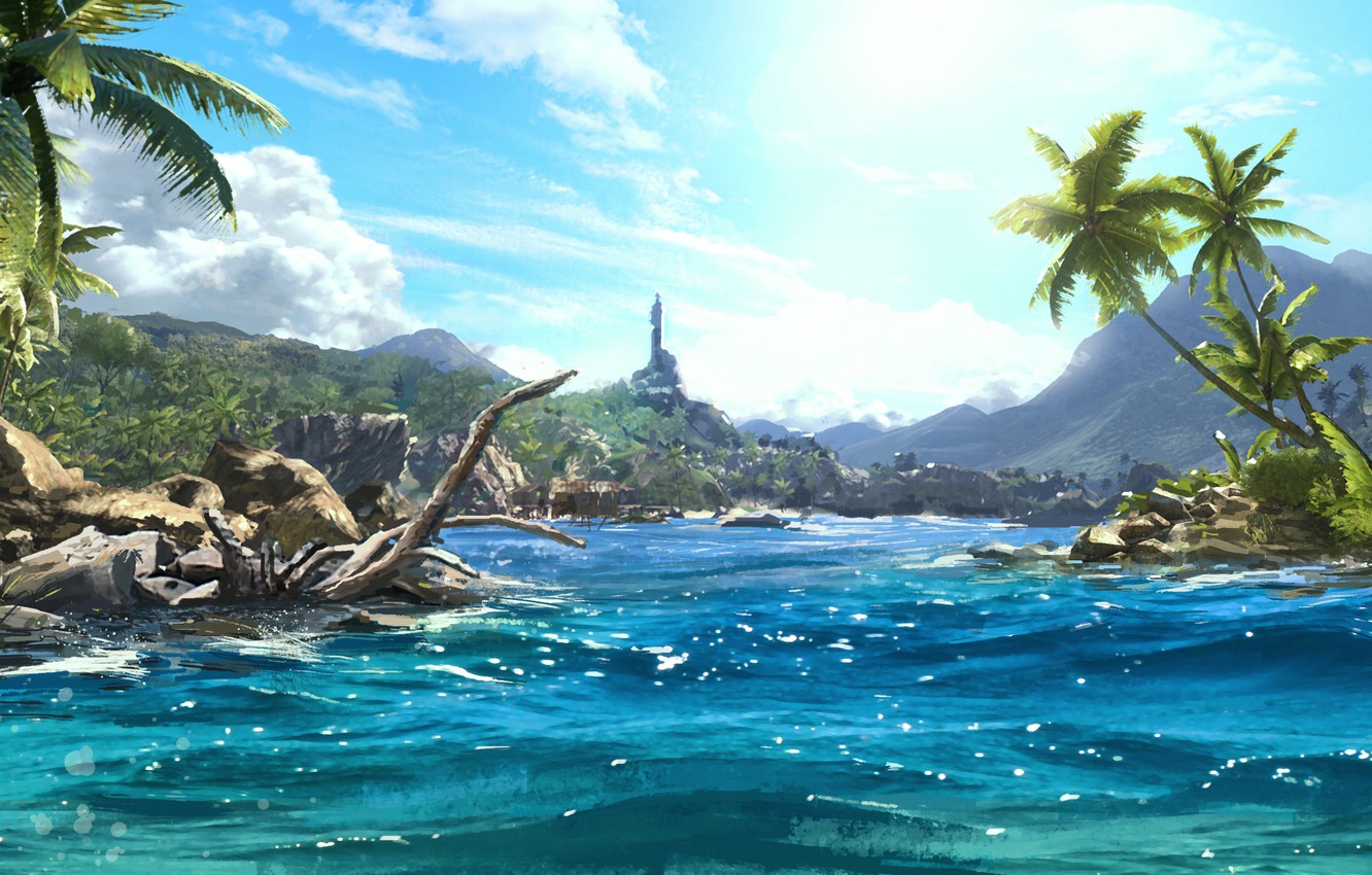 Photo Wallpaper Sea, Beach, Trees, Palm Trees, Far - Far Cry 3 Scenery , HD Wallpaper & Backgrounds