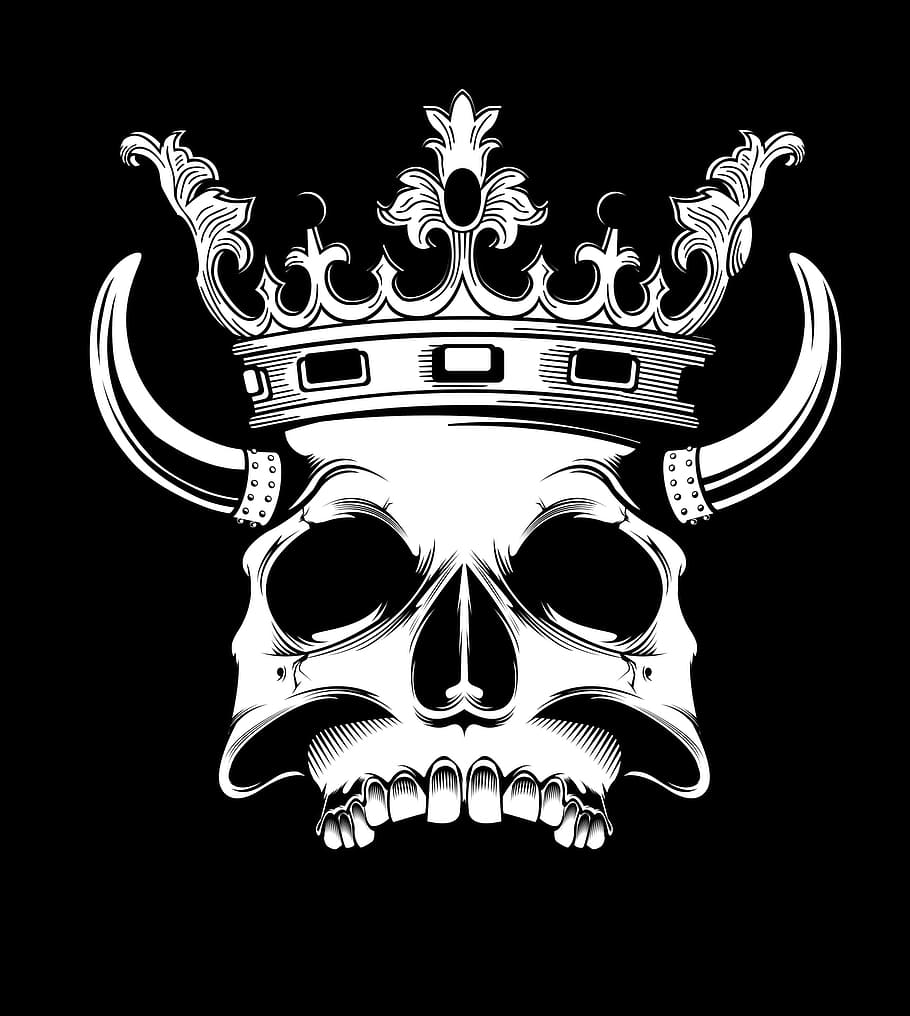 Skull, Horns, Crown, Illustration, Shirt, Print, Printing, - Skull With Crown And Horns , HD Wallpaper & Backgrounds