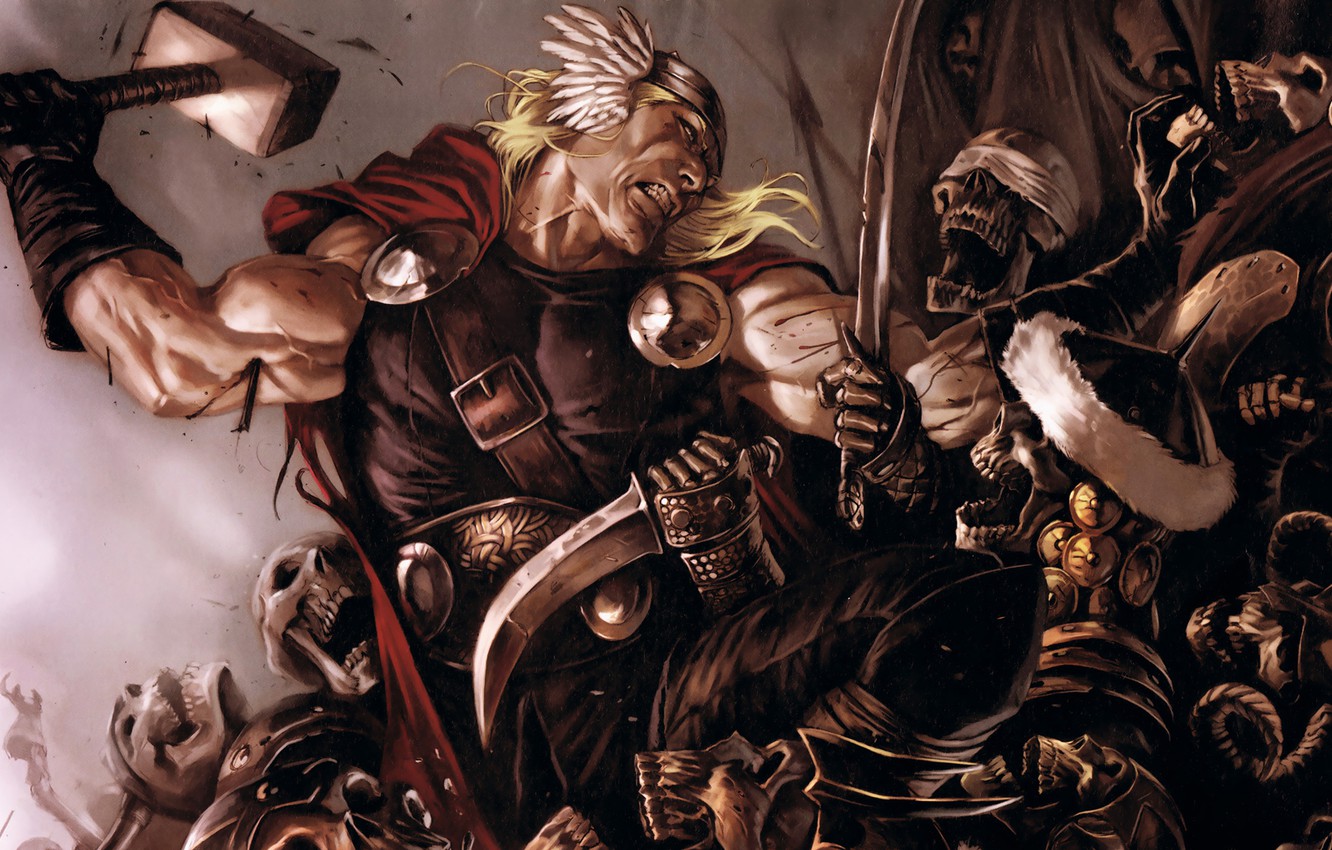 Photo Wallpaper God, Skeletons, Thor, Marvel Comics, - Odin And Thor , HD Wallpaper & Backgrounds