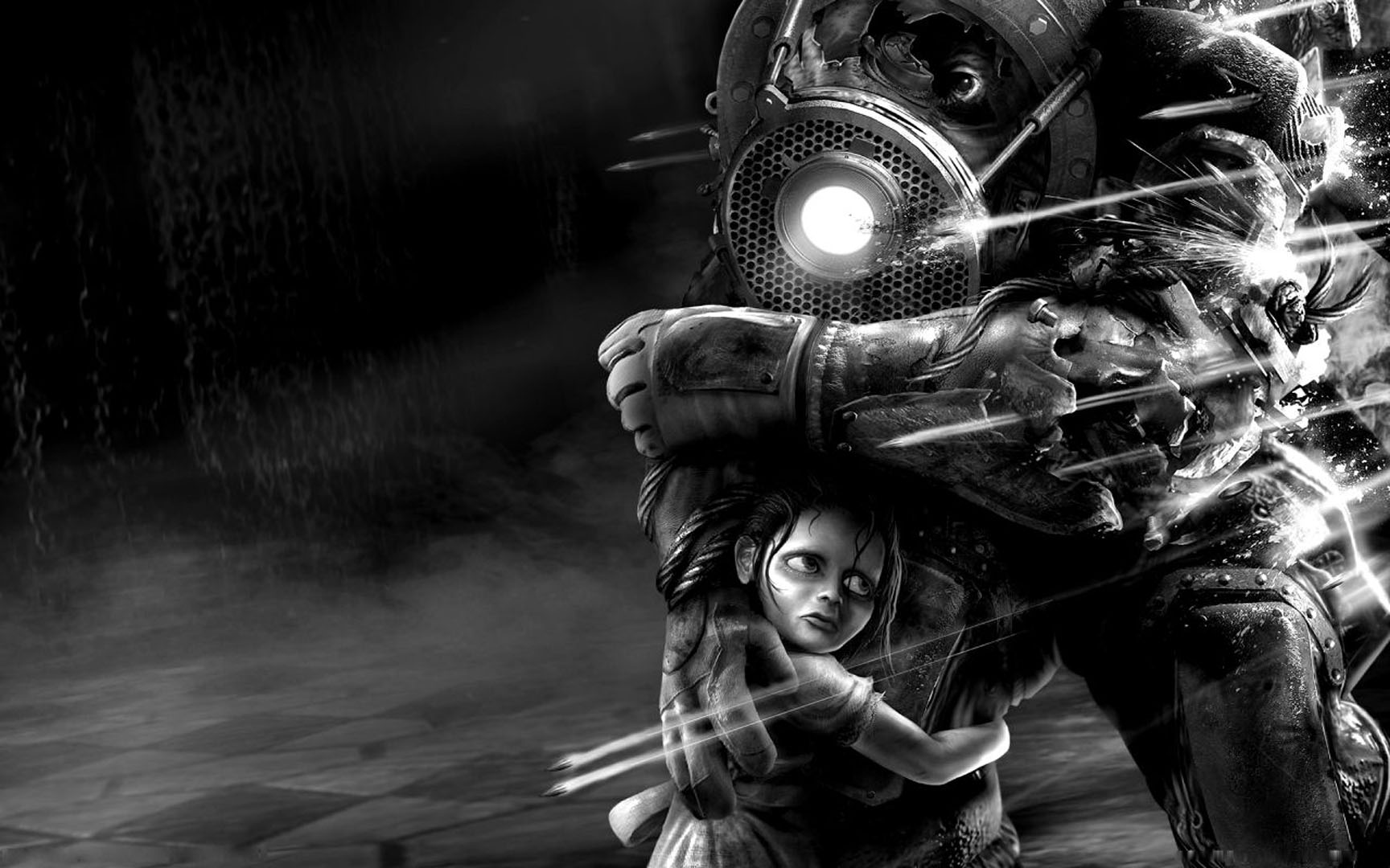 Black And White - Bioshock Big Daddy Real Face , HD Wallpaper & Backgrounds