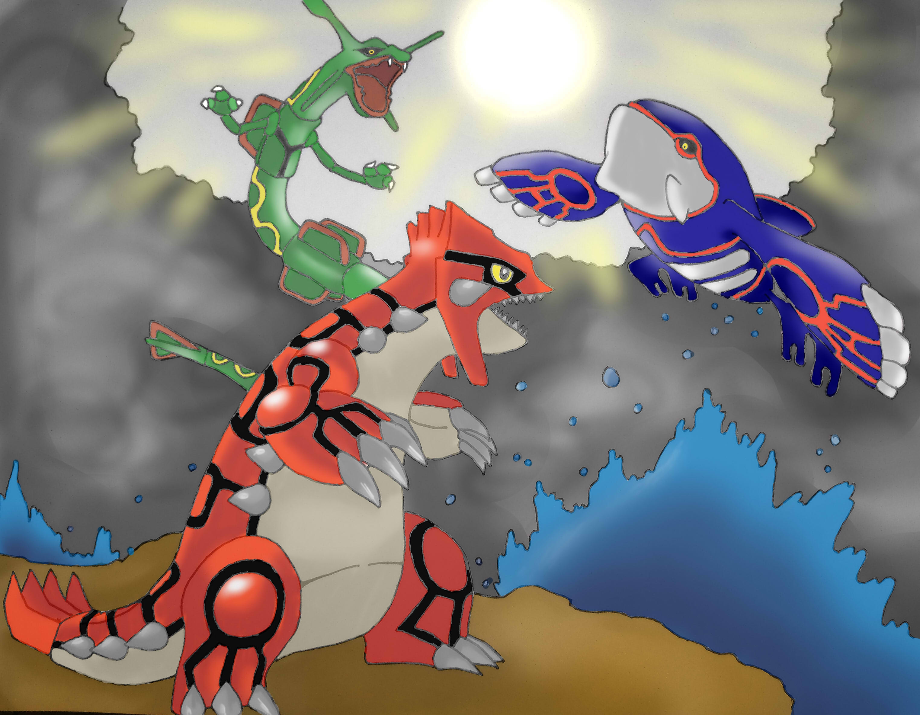 Pokemon Emerald Rayquaza Groudon Kyogre , HD Wallpaper & Backgrounds