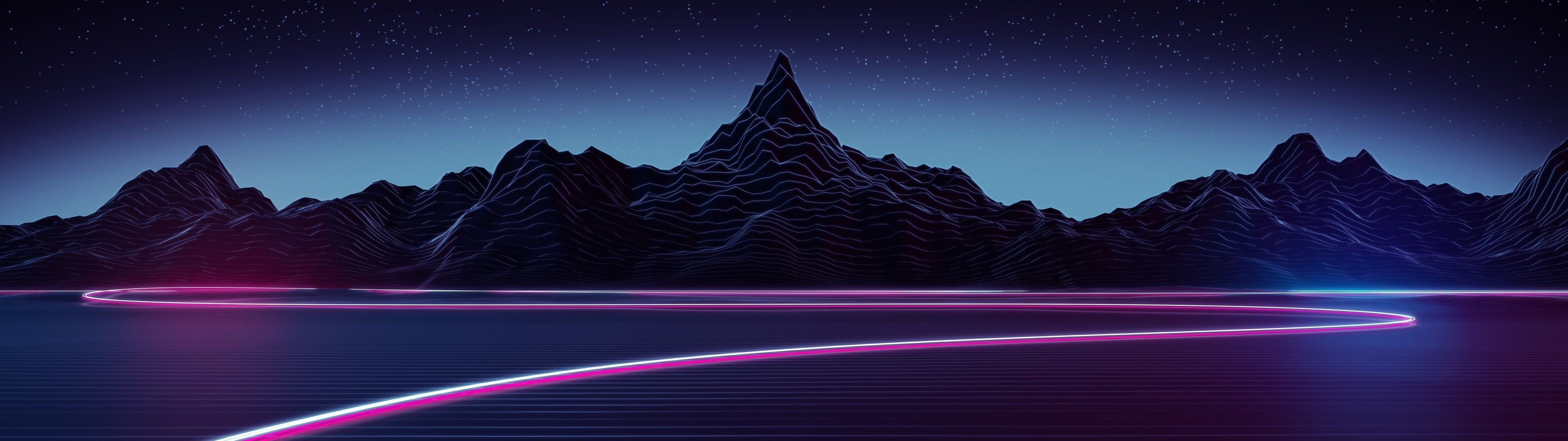 Download Synthwave, Landscape, Neon Light, Mountain - Neon , HD Wallpaper & Backgrounds