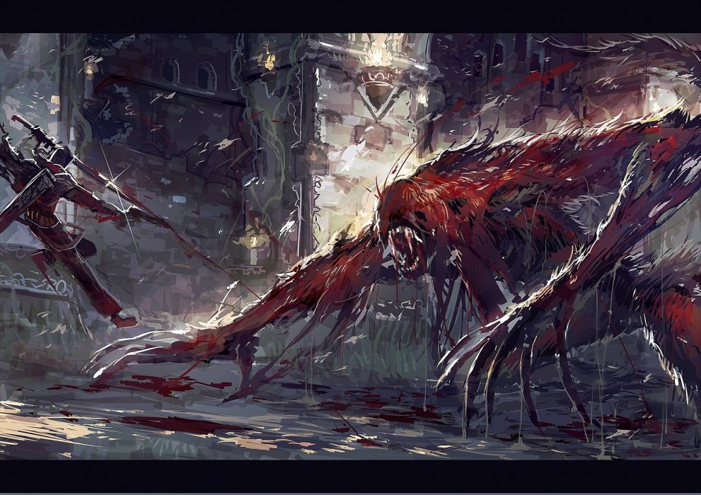 Blood Bloodborne Demon Mamuru Sketch Sword Weapon Wallpaper - Bloodborne Blood Starved Beast Art , HD Wallpaper & Backgrounds