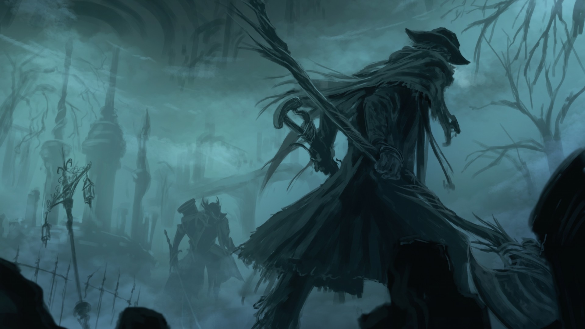 Father Gascoigne, Bloodborne, Artwork, Cape, Dark Theme - Bloodborne Art , HD Wallpaper & Backgrounds