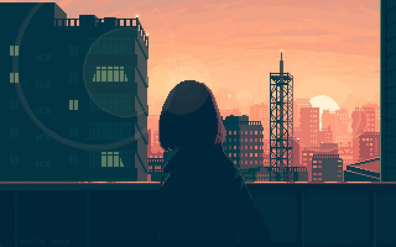 City Pixel Art Sunset , HD Wallpaper & Backgrounds