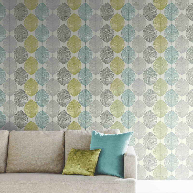 Arthouse Retro Leaf Wallpaper Teal , HD Wallpaper & Backgrounds