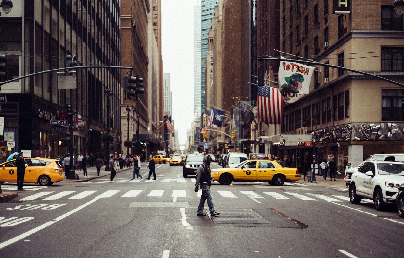 Photo Wallpaper Cars, New York, Manhattan, Street, - Manhattan Street , HD Wallpaper & Backgrounds