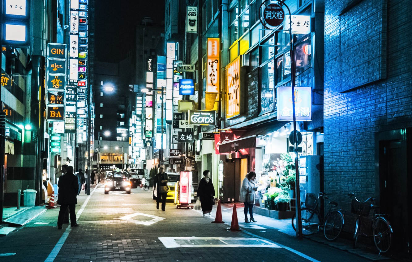 Photo Wallpaper Tokyo, Japan, Street, People, Neon, - Japan , HD Wallpaper & Backgrounds