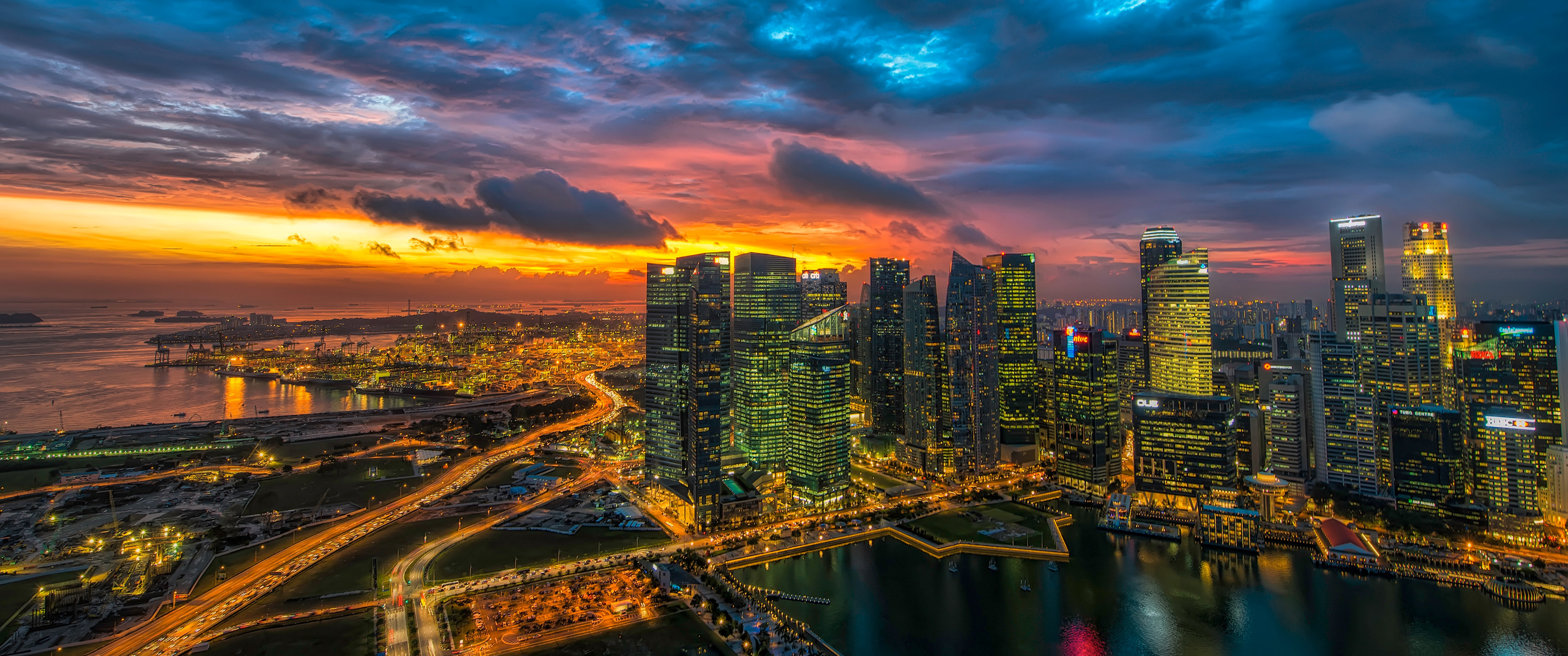 Glowing Singapore 219 Wallpaper Ultrawide Monitor 219 - Panoramic Singapore City , HD Wallpaper & Backgrounds