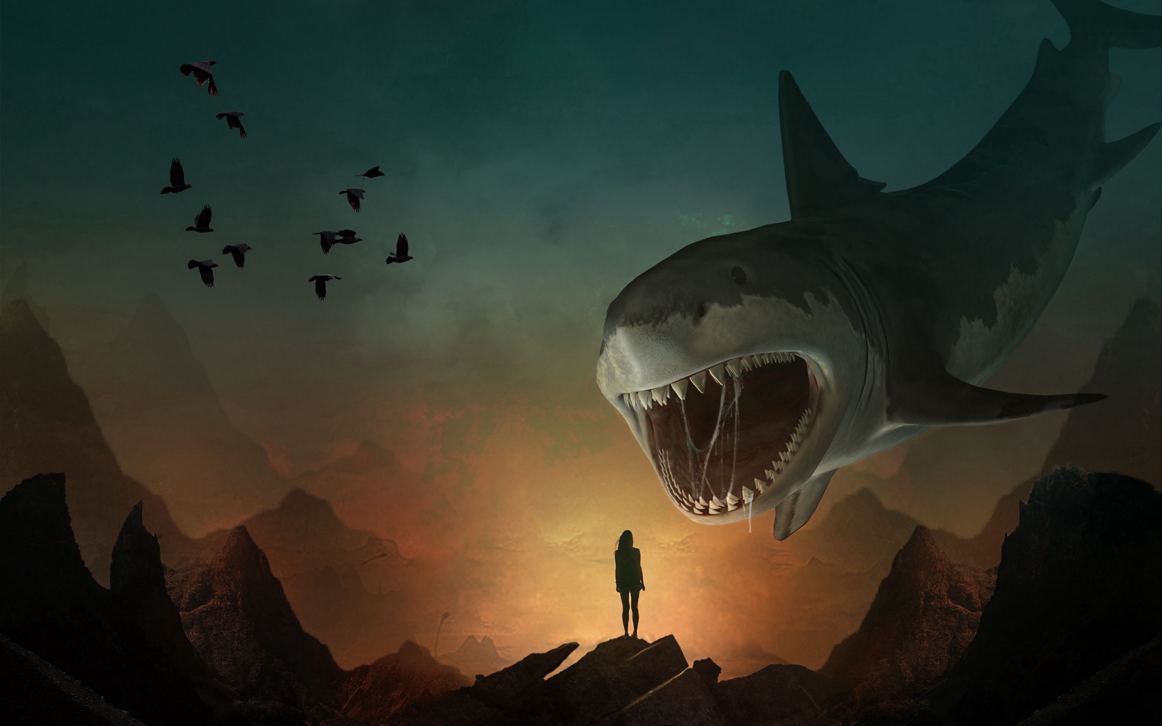Download Wallpaper Silhouette, Shark, Art, Mouth 
 - Ultra Hd 4k Shark , HD Wallpaper & Backgrounds