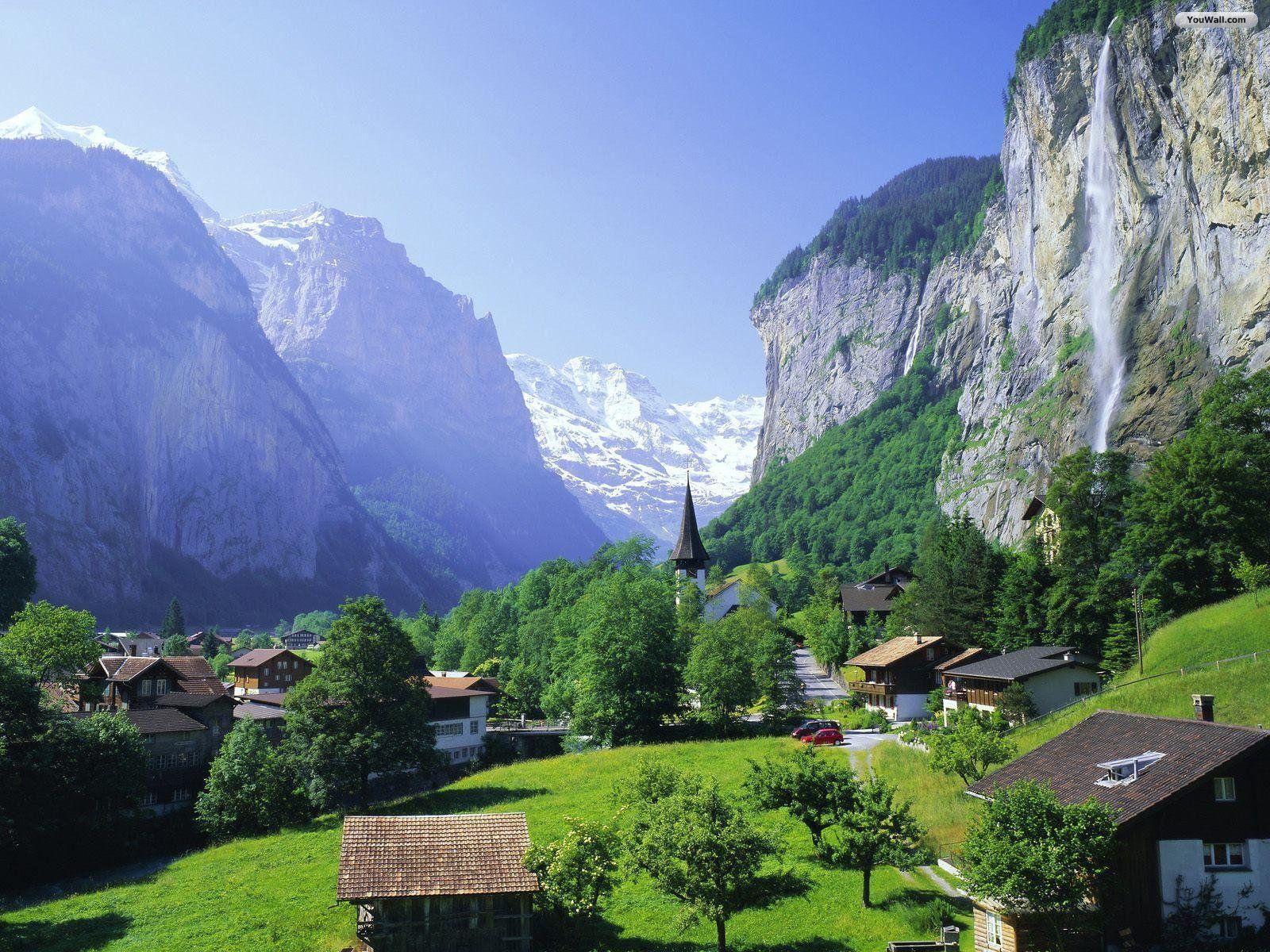 Beautiful Village Wallpaper - Base Jump In Switzerland , HD Wallpaper & Backgrounds