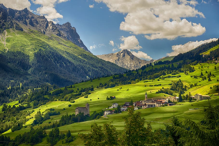 Switzerland, Village, Mountains, Alpine, Landscape, , HD Wallpaper & Backgrounds