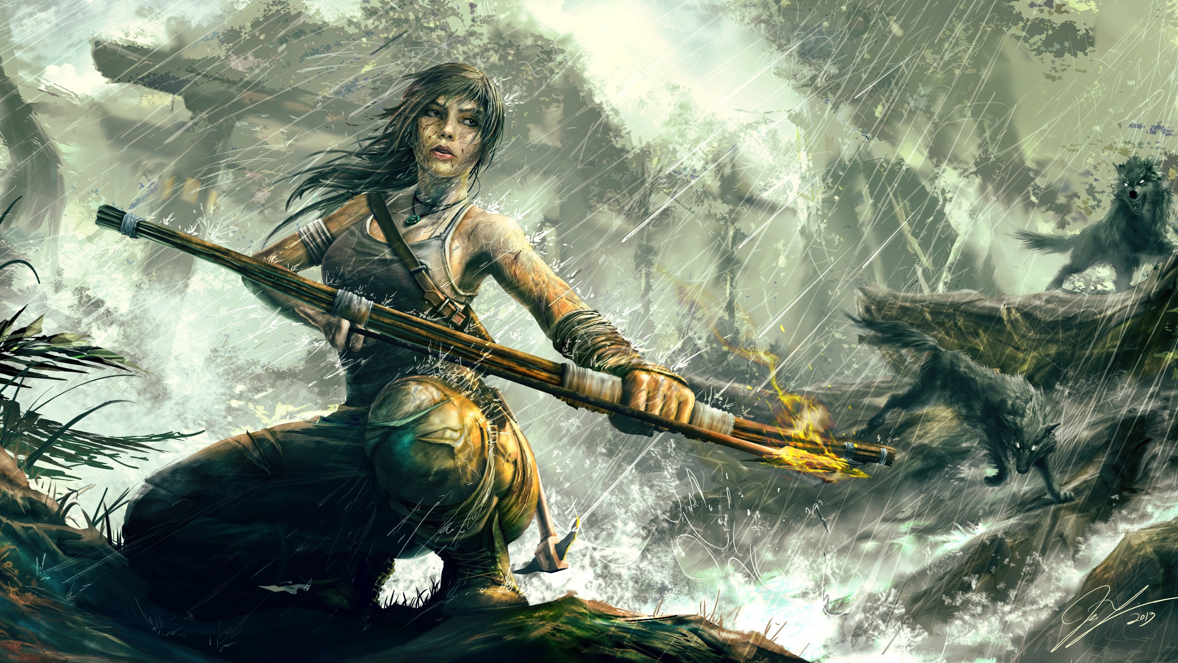 Wallpaper Rise Of The Tomb Raider, Lara Croft In Rain - Rise Of Tomb Raider 2020 , HD Wallpaper & Backgrounds