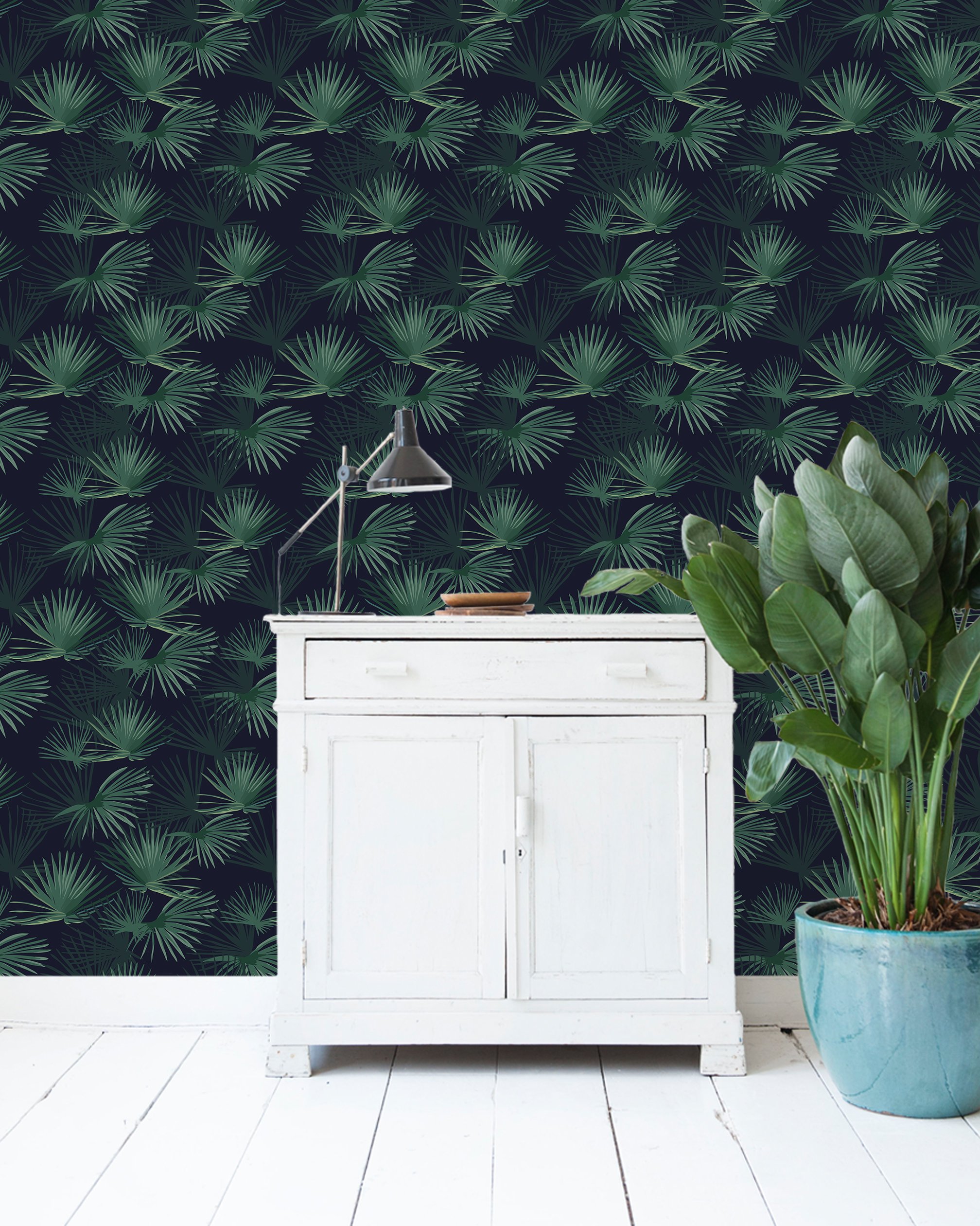 Wallpaper Roll Palm Leaf Dark Green 
 Class Lazyload - Bohemian Urban Jungle Style Interior , HD Wallpaper & Backgrounds