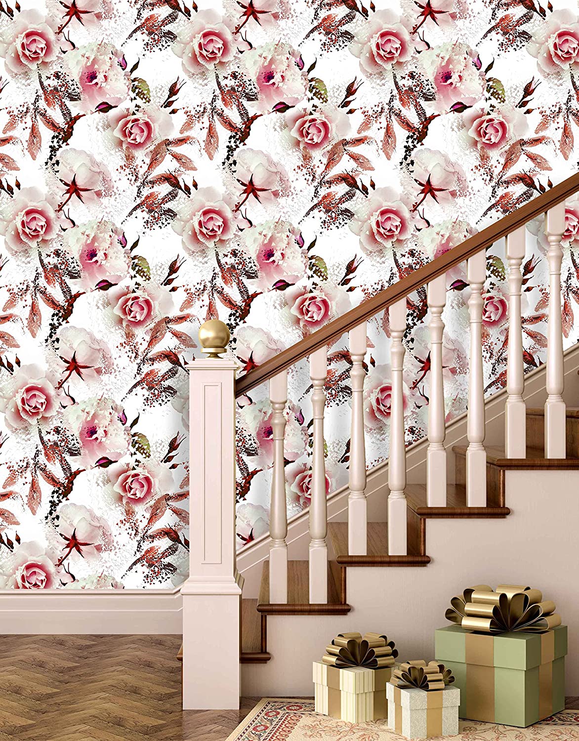 Paper Plane Design Rose Flower Theme - Hall Wall Design , HD Wallpaper & Backgrounds